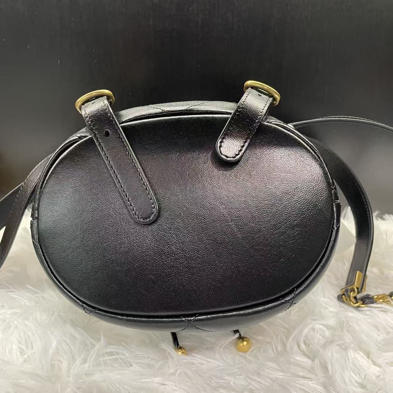 (Preowned) CHANEL 24S logo chain shoulder strap leather chain link pattern sheepskin double shoulder bag female black