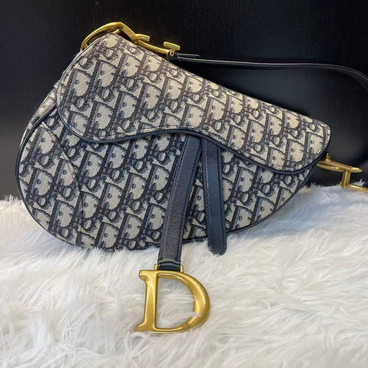 (Preowned) DIOR Saddle Medium Blue