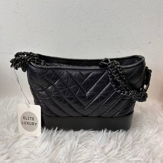 (Preowned) CHANEL GabrielleSo Black V-pattern