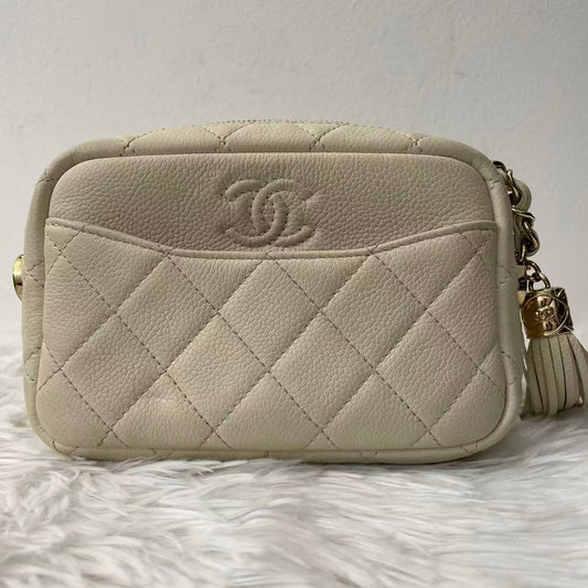 (Preowned) CHANEL Frosted caviar cowhide camera bag