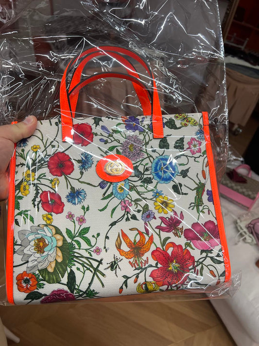 (Preowned) GUCCI Metal interlocking double G identification MM White/Orange/Multicolor Unique Non collision Style